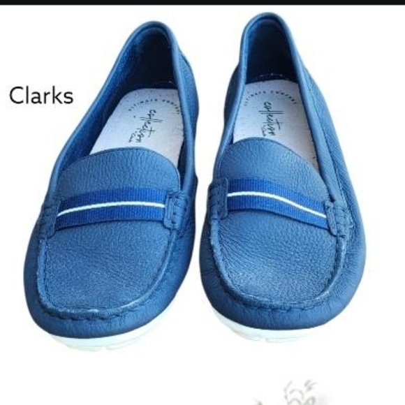 Clarks Leather Dameo Vine Navy Blue Driver Moccasin Loafer Flat Shoe Women 10 - Picture 7 of 9
